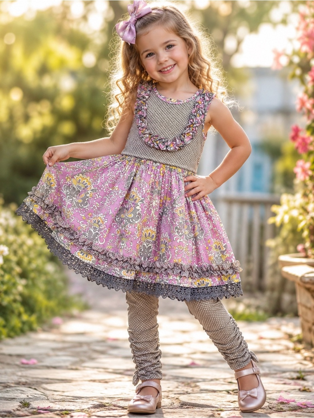 Mustard Pie Gwendolyn Floral Ruffle Twirl 2-piece Dress Set NWT Size 8